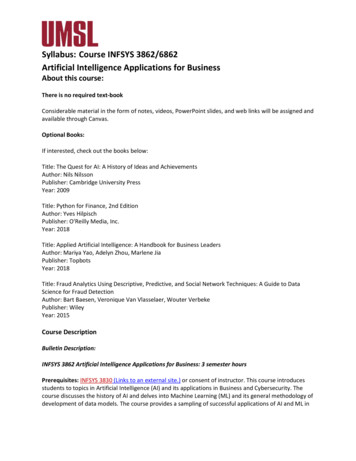 Syllabus: Course INFSYS 3862/6862 Artificial Intelligence Applications .