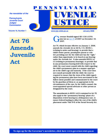 Pennsylvania Juvenile Court Judges' USTICE Commission Commonwealth Of .