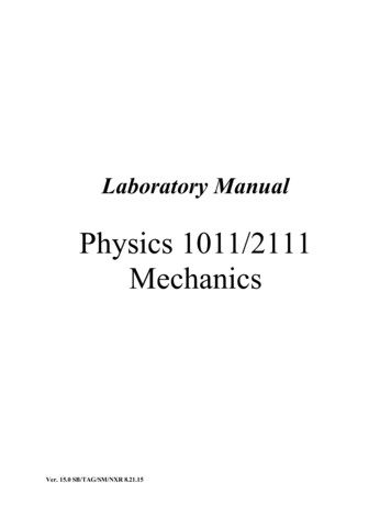 Physics 1011/2111 Mechanics - University Of Missouri-St. Louis