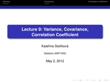 Lecture 9: Variance, Covariance, Correlation Coefficient