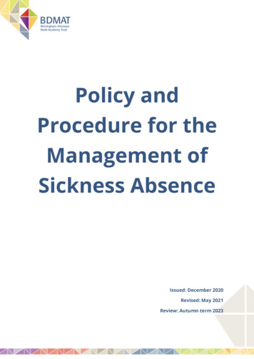 Policy And Procedure For The Management Of Sickness Absence