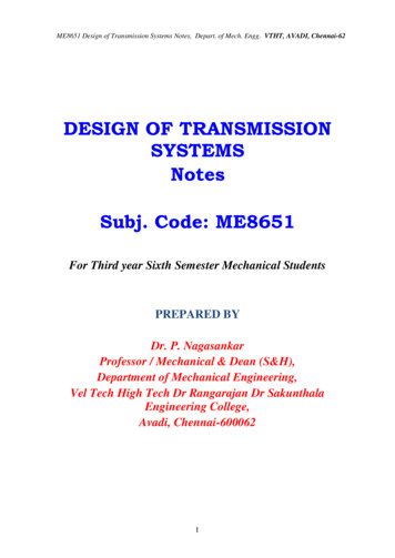 DESIGN OF TRANSMISSION SYSTEMS Notes Subj. Code: ME8651