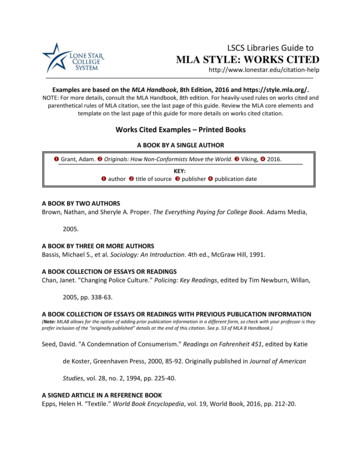 LSCS Libraries Guide To MLA STYLE: WORKS CITED