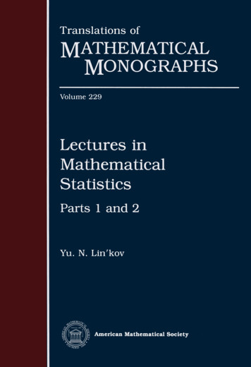 Lectures In Mathematical Statistics