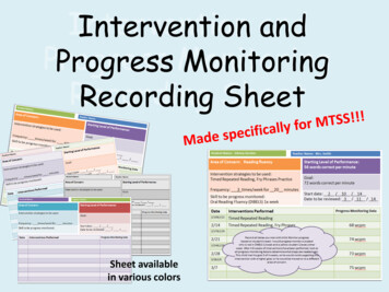 Intervention And Progress Monitoring Recording Sheet