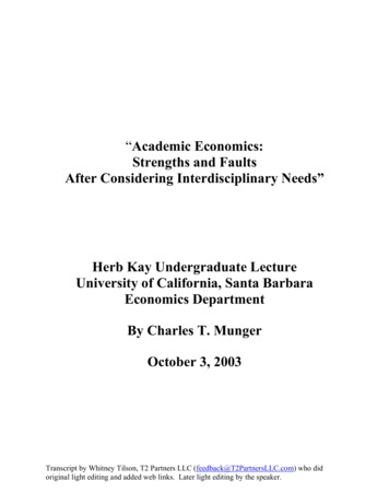 Academic Economics: Strengths And Faults After Considering .