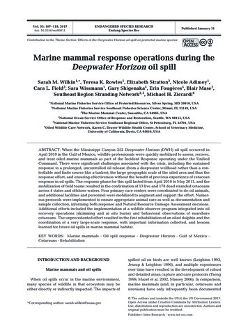 Marine Mammal Response Operations During The Deepwater Horizon Oil Spill