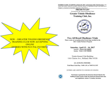 Greater Toledo Obedience Training Club, Inc. Two All Breed Obedience Trials