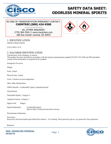 Safety Data Sheet: Odorless Mineral Spirits