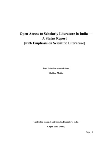 Open Access To Scholarly Literature In India — A Status Report (with .
