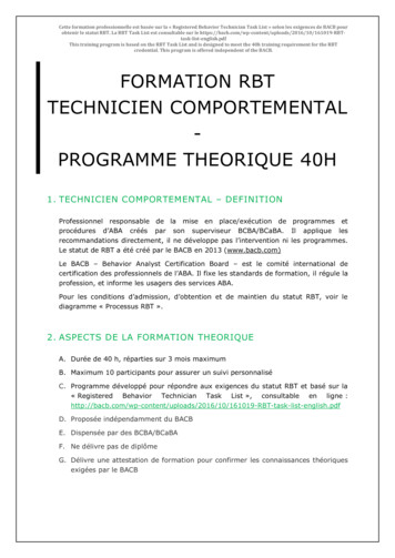 Formation Rbt Technicien Comportemental Programme Theorique 40h