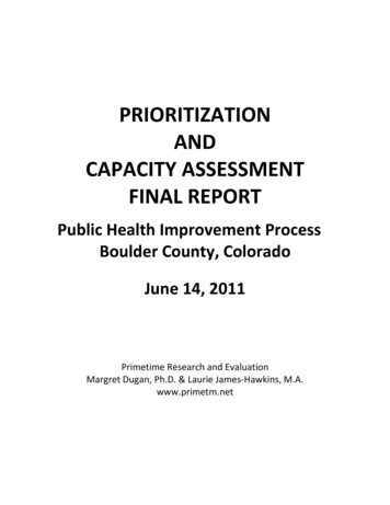 Prioritization And Capacity Assessment Final Report