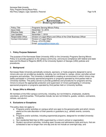 Kennesaw State University Policy: Programs Serving Minors Policy KSU .