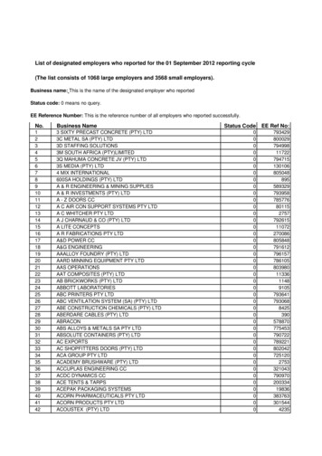 List Of Designated Employers Who Reported For The 01 September 2012 .