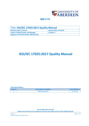 ISO/IEC 17025:2017 Quality Manual - University Of Aberdeen
