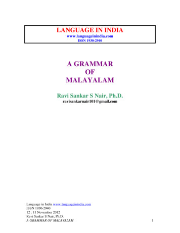 A GRAMMAR OF MALAYALAM - Language In India