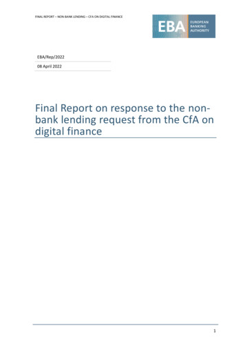 Final Report On Response To The Non- Bank Lending Request From The FA .