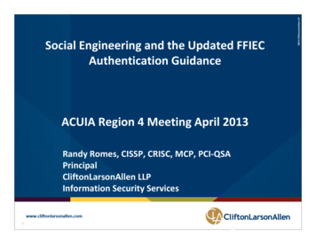 SocialEngineering Andthe UpdatedFFIEC Authentication Guidance . - ACUIA