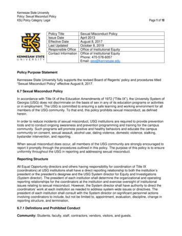 Kennesaw State University Policy: Sexual Misconduct Policy KSU Policy .