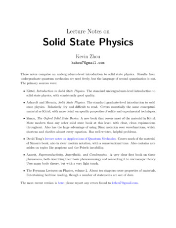 Lecture Notes On Solid State Physics - Kevin Zhou