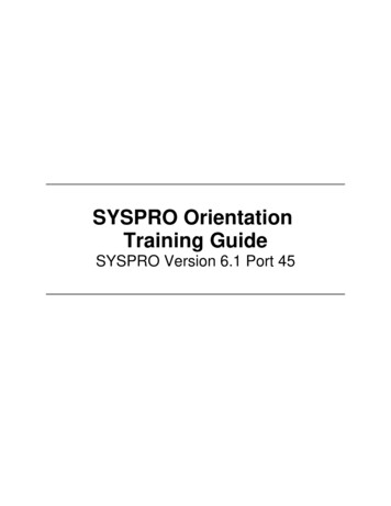 SYSPRO Orientation Training Guide - StFX