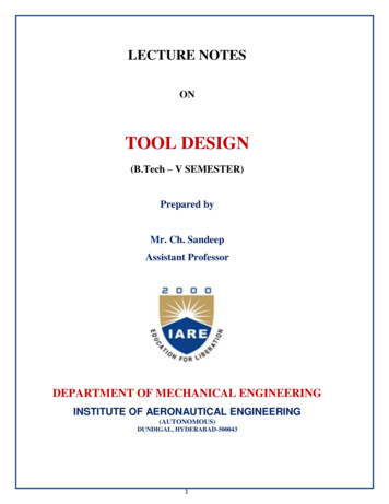 TOOL DESIGN - Institute Of Aeronautical Engineering