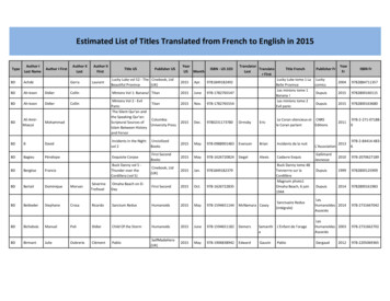 Estimated List Of Titles Translated From French To English .