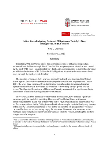 United States Budgetary Costs And Obligations Of Post-9/11 Wars Through .