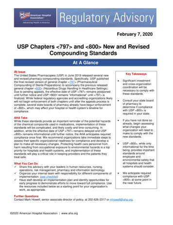 USP Chapters <797> And <800> New And Revised Compounding Standards