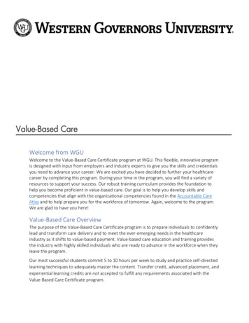 Welcome From WGU Value-Based Care Overview