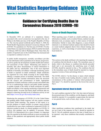 Guidance For Certifying Deaths Due To Coronavirus Disease 2019 (COVID-19)