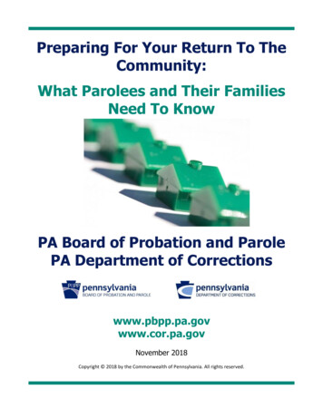 Preparing For Your Return To The Community: What Parolees .
