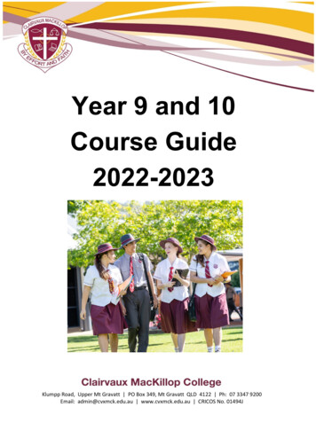 Year 9 And 10 Course Guide 2022-2023 - Clairvaux MacKillop College