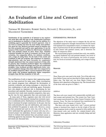 An Evaluation Of Lime And Cement Stabilization