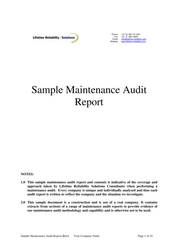 Sample Maintenance Audit Report