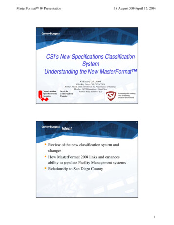 CSI’s New Specifications Classification System .