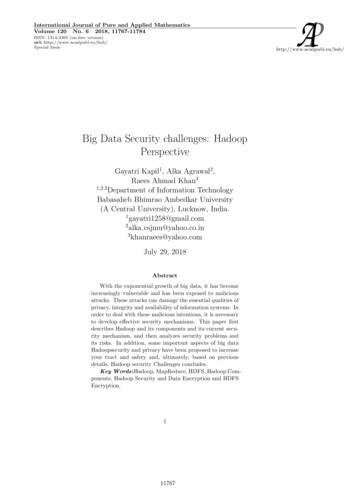 Big Data Security Challenges: Hadoop Perspective