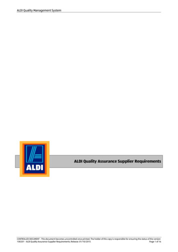 ALDI SUPPLIER QUALITY REQUIREMENTS - FOOD