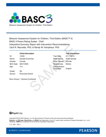 BASC-3 Rating Scales Report With Intervention .