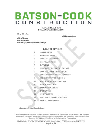 SUBCONTRACT FOR BUILDING CONSTRUCTION «SLDescription .