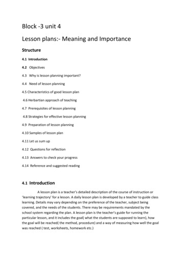 Block -3 Unit 4 Lesson Plans:- Meaning And Importance