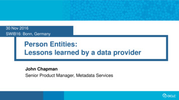 Person Entities: Lessons Learned By A Data Provider - SWIB