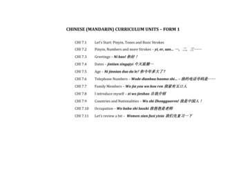 CHINESE (MANDARIN) CURRICULUM UNITS FORM 1