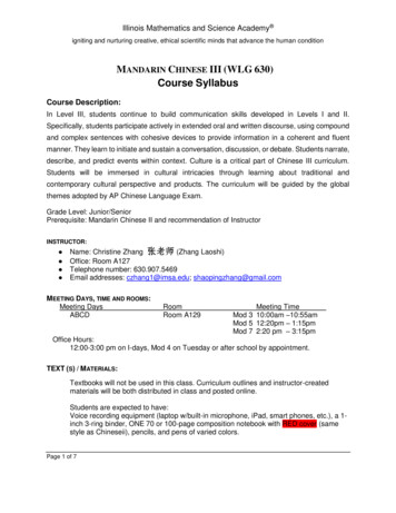 MANDARIN CHINESE III (WLG 630) Course Syllabus