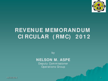 REVENUE MEMORANDUM CIRCULAR (RMC) 2012
