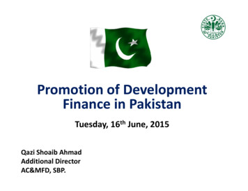 Promotion Of Development Finance In Pakistan