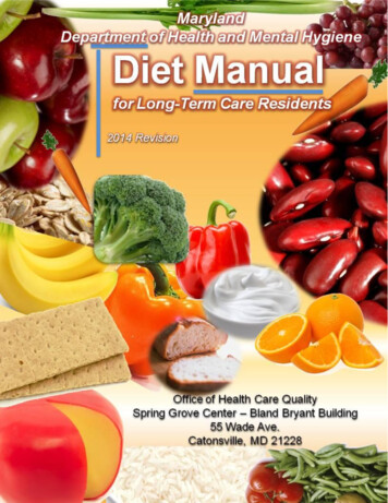 Diet Manual For Long Term Care - Maryland