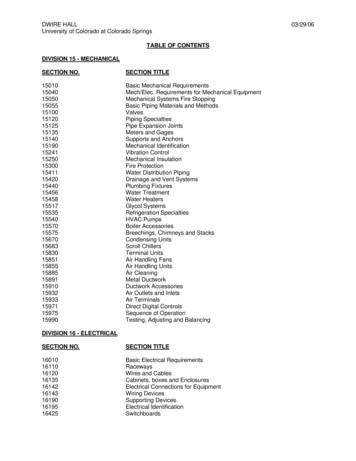 TABLE OF CONTENTS DIVISION 15 - MECHANICAL SECTION NO .