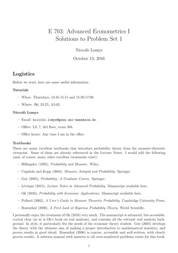 E 703: Advanced Econometrics I Solutions To Problem Set 1