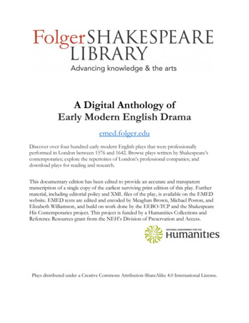 A Digital Anthology Of Early Modern English Drama